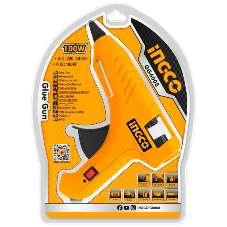 Пистолет клеевой 100 Вт 11мм  INGCO GG6008 Изображение Пистолет клеевой 100 Вт 11мм  INGCO GG6008