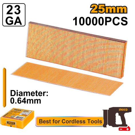 Шпильки для нейлера 23 GA 25 мм 10000 шт INGCO ANA06825 INDUSTRIAL
