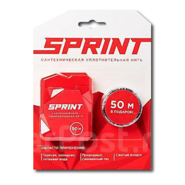 Нить уплотнительная Sprint 50 м бокс + 50 м катушка, блистер