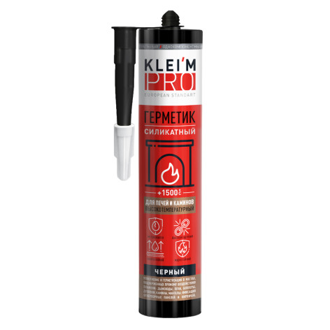 Герметик силикатный Kleim Pro для печей и каминов жаропрочный 1500С черный 280мл (12) +5С