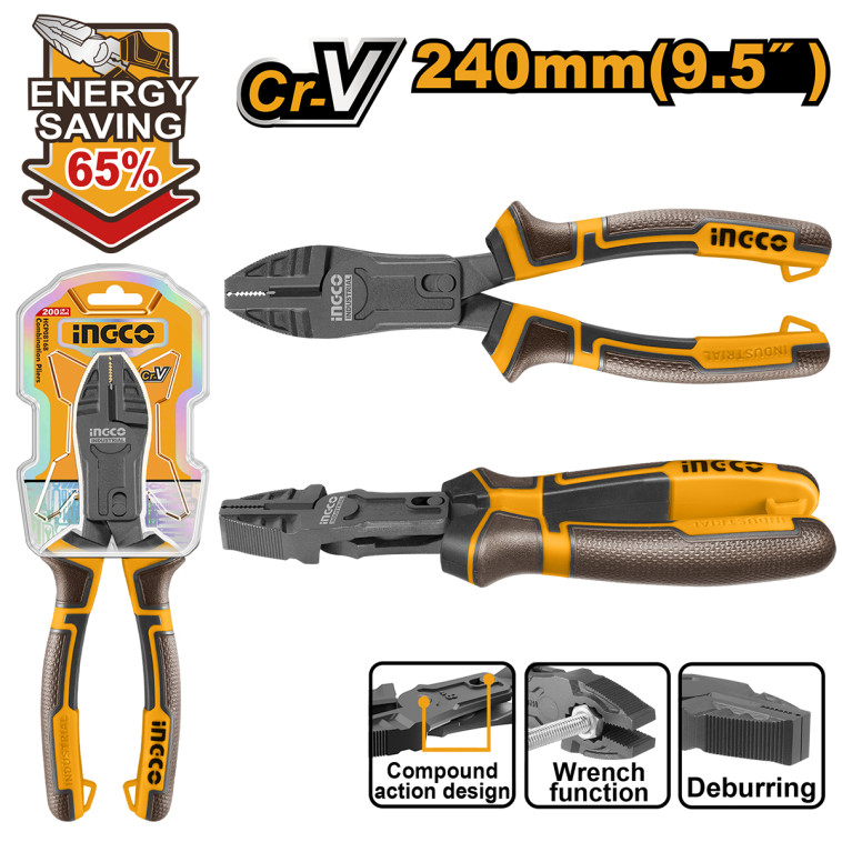 Плоскогубцы  240мм INGCO HCCP58240 INDUSTRIAL комбинированные, двухкомпонентные ручки