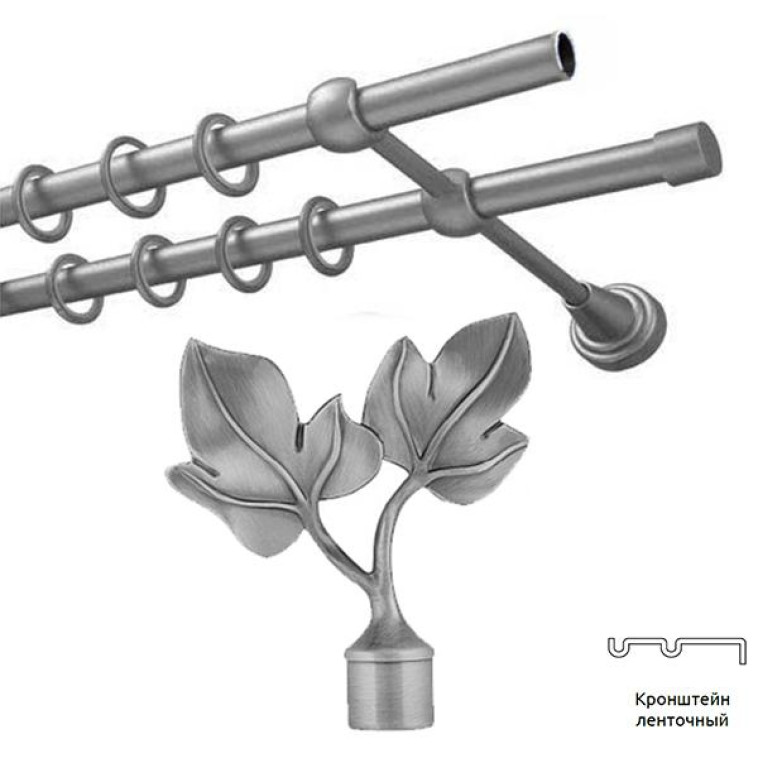 Карниз кованый двойной раздвижной 1,6-3,0м 16/19мм Лист серебро матовое Ле-Гранд