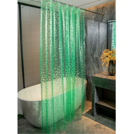 Штора PEVA для ванной 180*200 см 12 колец зеленый с блестками BZ-MS1203 Baizheng
