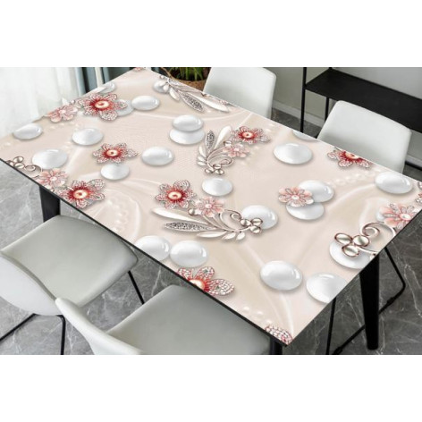 Клеенка силиконовая 0,8*20 м жемчуг бижутерия на нежно-розовом Baizheng