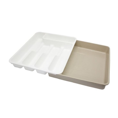 Лоток пластиковый для столовых приборов 330*295*53 мм раздвижной белый/латте Violet Лоток пластиковый для столовых приборов 330*295*53 мм раздвижной белый/латте Violet