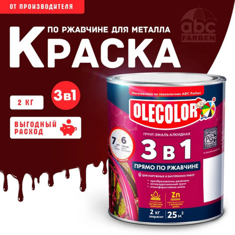 Грунт-эмаль по ржавчине винно-красный 3005 2,0 кг АКЦИЯ 15% Олеколор