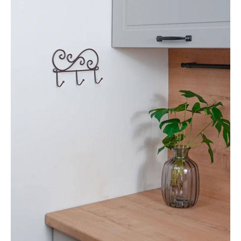 Вешалка металлическая настенная 200*45*130 мм коричневый Кружева 3 ЗМИ