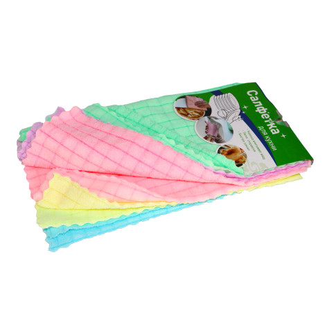 Салфетка микрофибра 5 шт 30*30 см прошитая клетка волнистый край микс BJ-16108 Baizheng