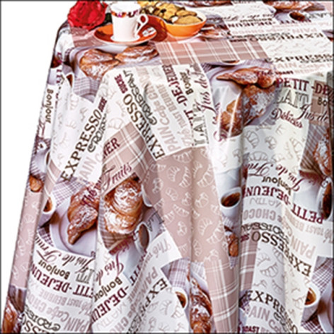 Клеенка ПВХ нетканая основа 1,4*20 м кофейные мотивы на бежевой клетке рис 067B Dekorama