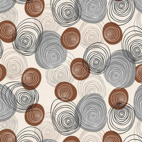 Клеенка ПВХ нетканая основа 1,4*20 м круги серые на бежевом абстракция рис 104A Dekorama