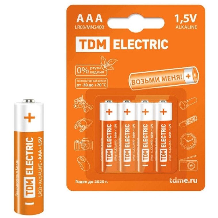 Батарейка AAA Мизинчиковая 1,5V LR03 Alkaline PAK-8 (8/96) TDM