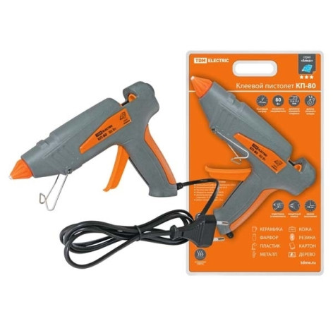 Пистолет клеевой  80Вт КП-80 11,3 мм, с подставкой, шнур 1,3 м, Т=220 С  Пистолет клеевой  80Вт КП-80 11,3 мм, с подставкой, шнур 1,3 м, Т=220 С