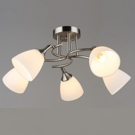 Люстра 5 плафонов 59*24 см Е27 60Вт 20м2 плафон стекло серебро Baizheng