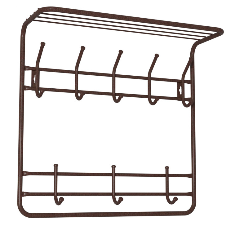 Вешалка металлическая настенная 60*22*58 см 8 крючков с полкой медный антик 60 ЗМИ