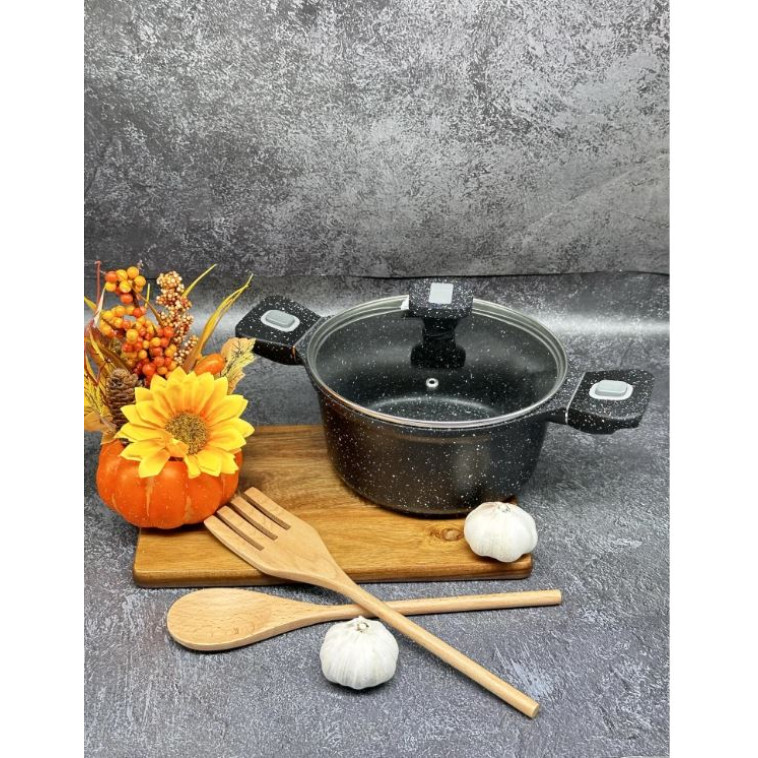 Кастрюля алюминиевая  2.5 л 20 см индукция стекл крышка съем ручки Marble Fessle