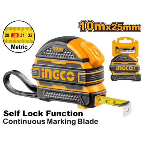Рулетка 10м*25мм обрезиненная, INGCO HSMT081025-1
