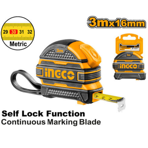 Рулетка  3м*16мм  INGCO обрезиненная HSMT08316-1