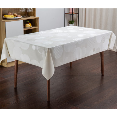 Клеенка ПВХ тканевая основа 1,37(+-3)*20 м тиснение Круги белый рис SG7003 Grace