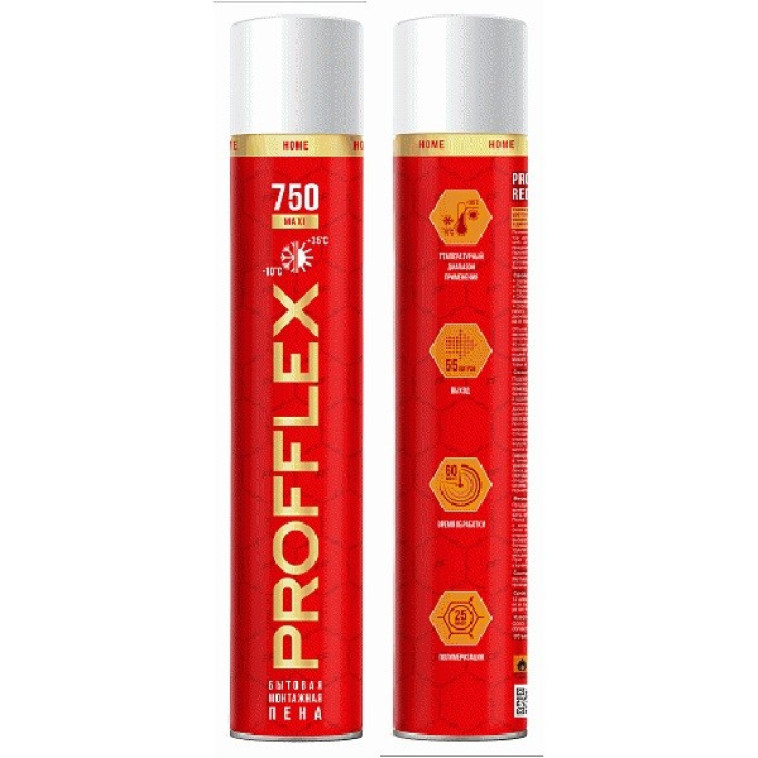 Пена монтажная бытовая 750 Maxi всесезонная 55л 750г 750мл Profflex
