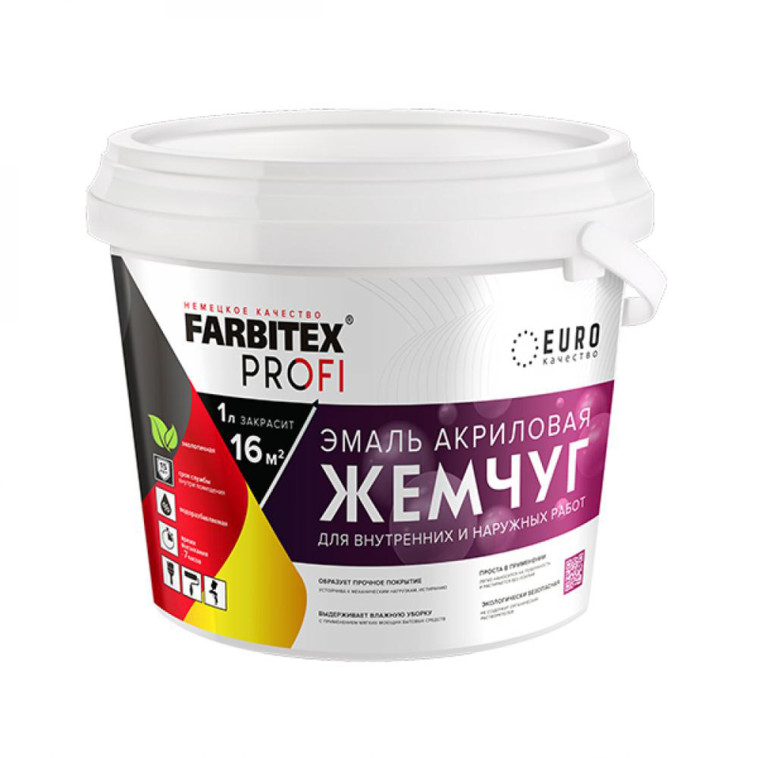 Фото Эмаль акриловая жемчуг  0.9 л  FARBITEX PROFI, , шт