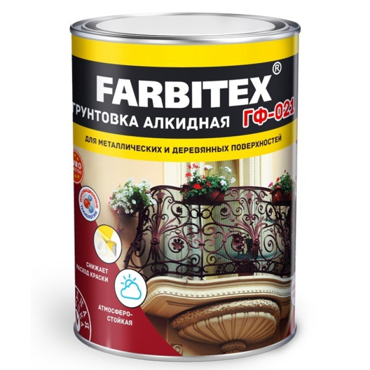 Изображение Грунт алкидный ГФ-021 FARBITEX красно-коричневый 0,8кг
