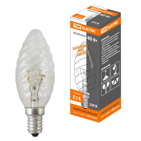 Лампа накаливания  Е14 40Вт прозрачная 230В TDM