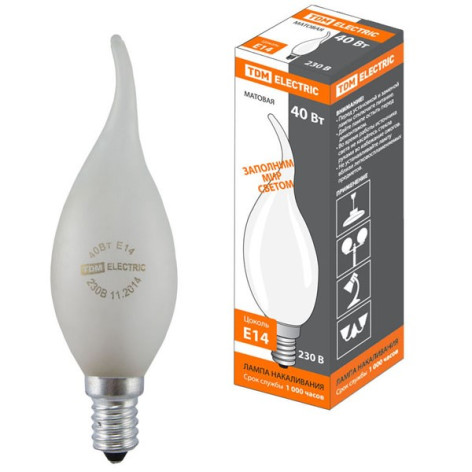 Лампа накаливания  Е14 40Вт Свеча на ветру матовая 230В TDM