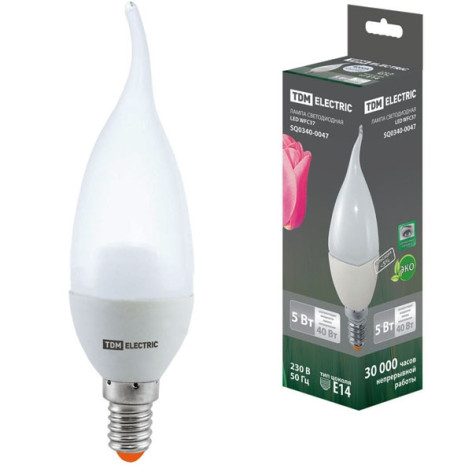 Лампа светодиодная Е14 5Вт 4000К свеча на ветру WFС37 220В TDM
