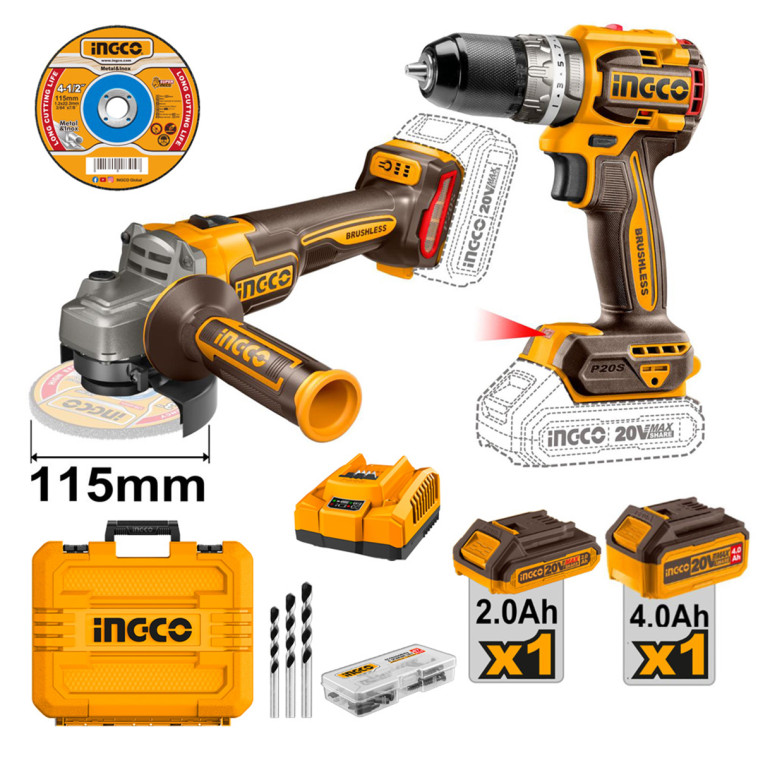 Набор шуруповерт 60 Нм-УШМ 115мм, 20в BL, Li-Ion SUPER INGCO CKLI20273 INDUSTRIAL