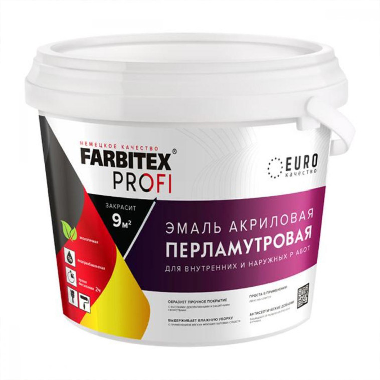 Фото Эмаль акрил, перламутровая износ унив жемчужно-белый 0.9 л(6)FARBITEX PROFI