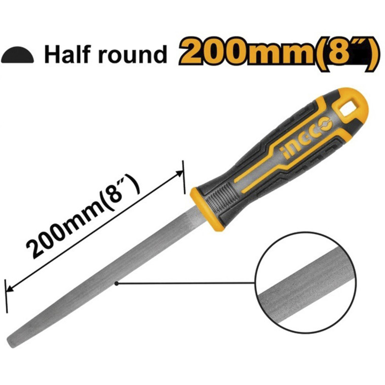 Напильник полукруглый по металлу 200 мм INGCO HSHF088 INDUSTRIALP