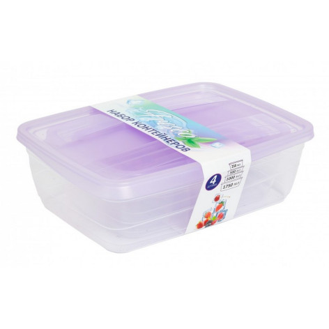 Набор пластиковых контейнеров 4 шт прямоуг лаванда 250 мл 500 мл 1000 мл 1750мл Fresco Violet