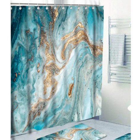 Штора PEVA для ванной 180*200 см мрамор бирюзовый с золотом BZ-HC2106 Baizheng