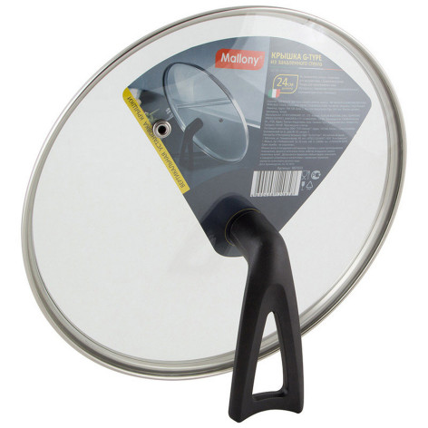 Крышка стеклянная 24 см стекло 4 мм металл обод бакелитова ручка G-type Vetro-Special Mallony