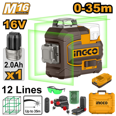 Лазерный нивелир аккумуляторный 16В 35 м INGCO HLL301201 INDUSTRIAL