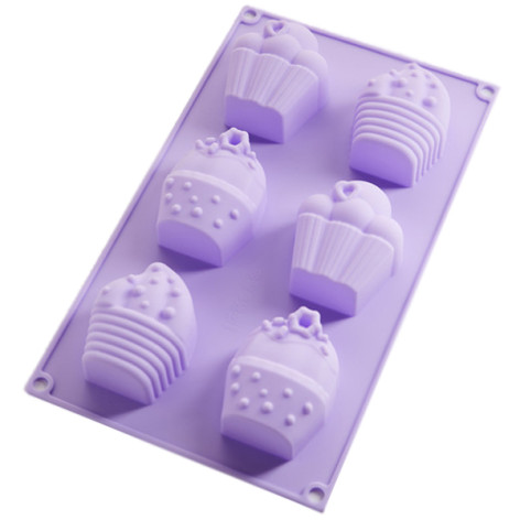 Форма силиконовая для выпечки 29*17*3,5 см 6 кексов фиолетовая СЛАДОСТИ