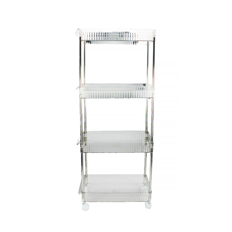 Изображение Этажерка пластиковая 4-х ярусная 38,5*20,5*86 см на колесах прозрачный Baizheng