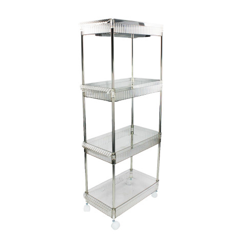 Этажерка пластиковая 4-х ярусная 38,5*20,5*86 см на колесах прозрачный Baizheng