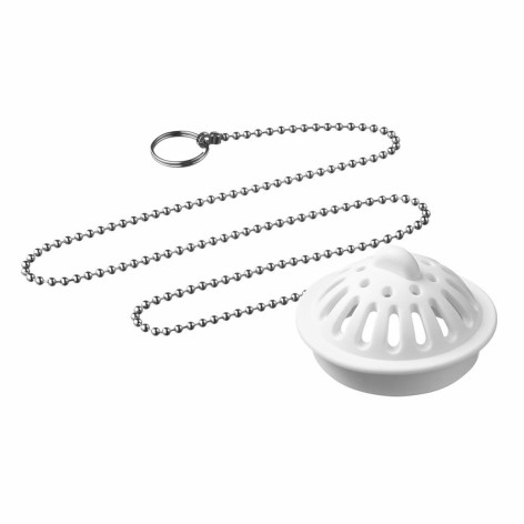 Ситечко-пробка белая для ванн, раковин Д 45мм с металл. цепочкой 50см