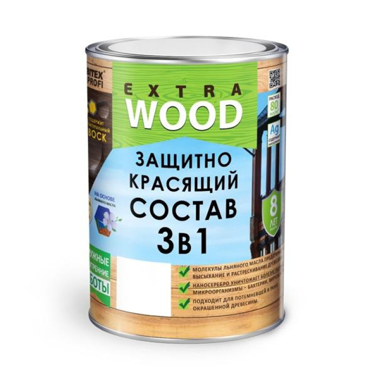 Изображение Защитно-красящий состав алкидный 3в1 FARBITEX PROFI WOOD EXTRA белый 9л