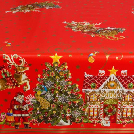 Клеенка ПВХ нетканая основа 1,4*20м новый год (красная) Dekorama
