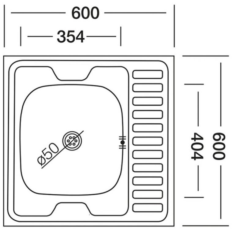 Изображение Мойка кухонная 60*60*13см 0,4мм. (без сифона) Vladiks V-403 левая