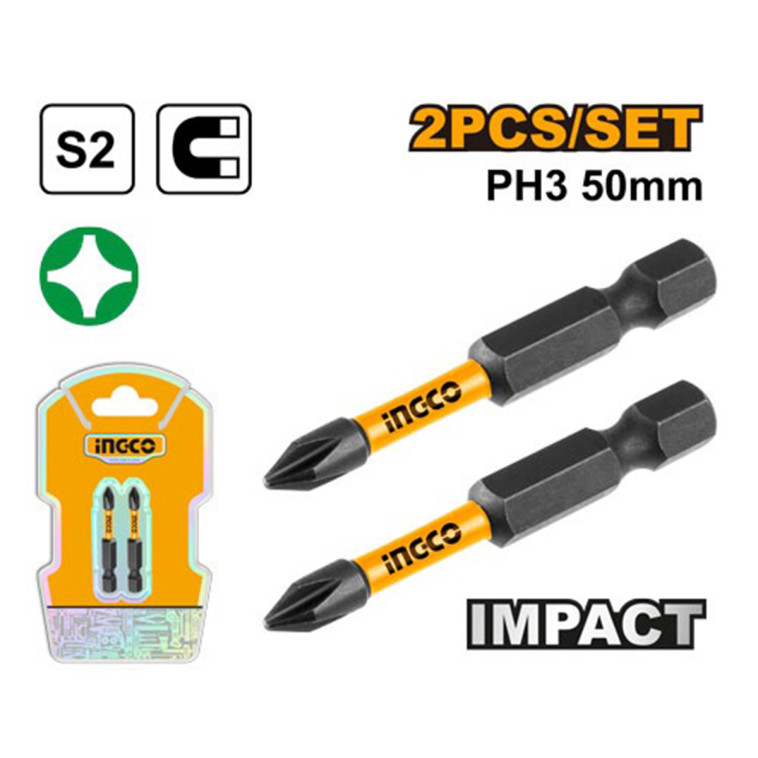 Бита PH3 50мм ударная 2 шт INGCO SDBIM71PH350 INDUSTRIAL