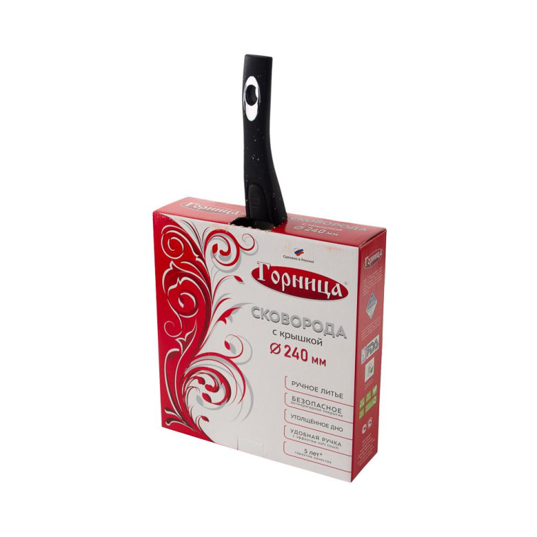 Фотография Сковорода алюминиевая 24 см стекл крышка под упак Гранит Горница с2411аг