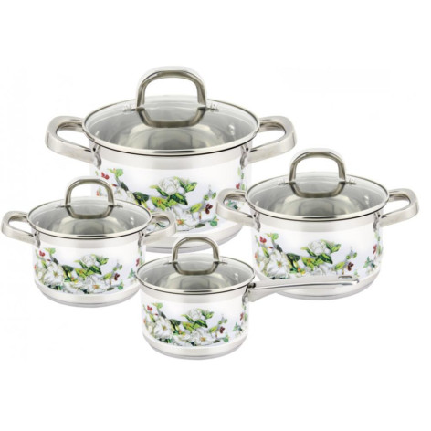 Набор посуды нерж сталь 8 пр 2 л 3 л 6 л ковш 1,5 л стекл крышка мет ручка Гардения Pomi d'Oro (1/2