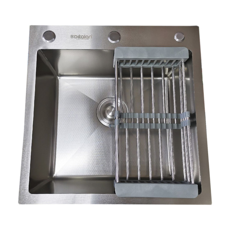 Картинка Мойка кухонная DIKALAN нерж. сталь SUS-304 стальной матовый 50*50*22 сифон (3) KN505005