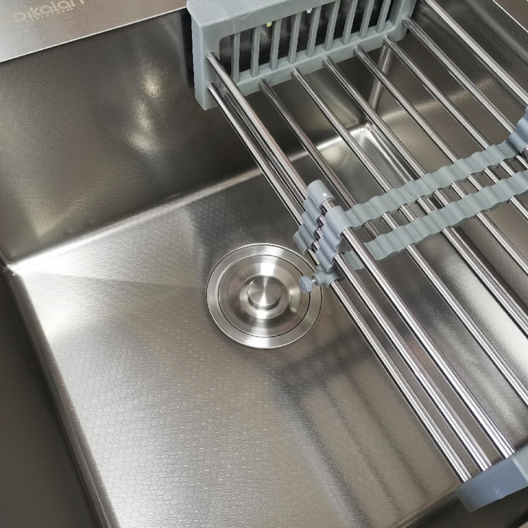Cнимок Мойка кухонная DIKALAN нерж. сталь SUS-304 стальной матовый 50*50*22 сифон (3) KN505005