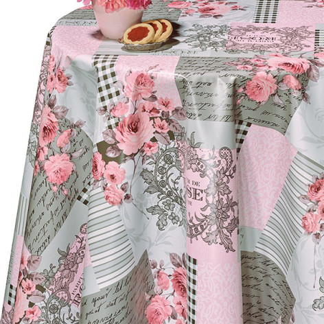 Клеенка ПВХ на нетканой основе 1,4*20м букеты роз на серо-розовом Dekorama