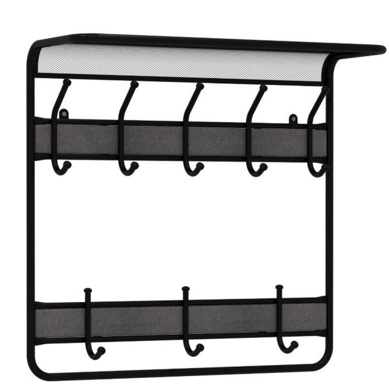 Вешалка металлическая настенная 60*22*58 см 8 крючков с полкой черный Гранада 22 ЗМИ