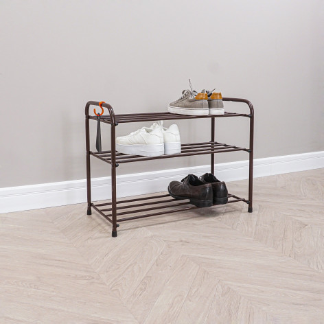 Подставка металлическая для обуви 3-х ярусная 65*30*48 см коричневый Альфа 23 ЗМИ